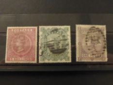 GB 1867/78 TRIO OF VICTORIA HIGH VALUES 5 SHILLINGS TO £1 - USED Card with trio of values, including