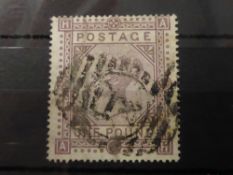 GB 1878 £1 BROWN-LILAC (MALTESE X WMK) WITH PART OBLITERATOR CANCEL Attractive £1 brown-lilac dating