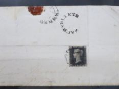 GB 1d BLACK ENTIRE DATED MARCH 1841 (PLATE2) 4 MARGINS CORNER LETTERS RD Entire from March 1841 with