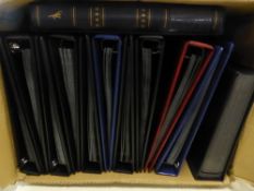 STAMP ACCESSORIES FIRST DAY DAY COVER ALBUMS (11) & 64 PAGE STOCKBOOK (EMPTY) Box with various empty