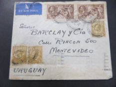GB POSTAL HISTORY 1936 COVER UK TO URUGUAY WITH 8 SHILLINGS POSTAGE Cover sent Nottingham to
