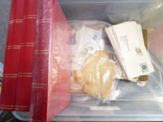 WORLDWIDE - STAMPS IN PACKETS + 3 STOCKBOOKS (64p) ONE UNUSED OTHERS LIGHTLY Tub with worldwide