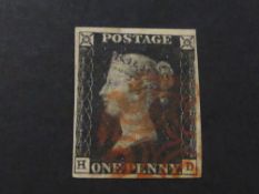 GREAT BRITAIN 1840 1D PENNY BLACK (PL5) CORNER LETTERS HD FINE USED Four margin black corner letters
