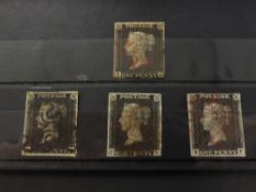 GB 1840 RANGE OF 3 MARGIN PENNY BLACKS IN CARD (4) Four penny blacks in card, couple of three margin