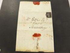 GB 1d BLACK ENTIRE DATED MARCH 1841 (PLATE5) 4 MARGINS CORNER LETTERS LC Entire from March 1841 with