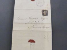 GB 1d BLACK ENTIRE DATED SEPT 1840 3 MARGINS CORNER LETTERS GC Entire from September 1840 with three