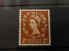 GB QEII 1959 2d LIGHT RED BROWN PHOSPHOR GRAPHITE WITH ERROR WATERMARK (SG605a) MNH Good looking