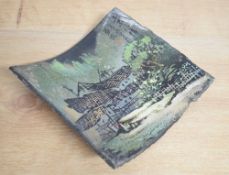 A Chinese hand decorated pottery roof tile, appearing to be by Li Junsheng's acadamy of art,