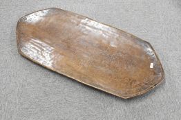 A Chinese/Japanese adzed wood salting trough, of shaped oblong form with pointed ends, 113cm x