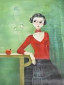 A modern Chinese acrylic on canvas, contemporary realism/stylised portrait, depicting young woman