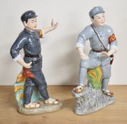 Two Chinese cultural revolution glazed bisque porcelain figures, depicting guards/soldiers,