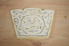 A decorative Chinese carved and pierced mottled stone Bi/Yubi type disc/carving, of circular form