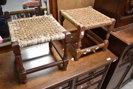 Two vintage strung footstools