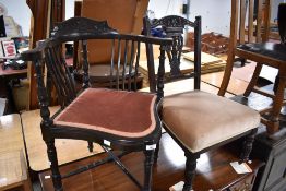 A Victorian mahogany corner chairs having turned frame and X stretcher, and a similar period nursing