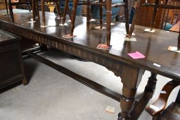 A traditional oak refectory style banquetting table, approx. 274 x 89cm