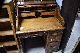 A late 19th or early 20th Century oak roll top desk of nice compact proportions, width approx. 92cm