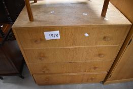 A vintage golden oak wardrobe and four drawer bedroom chest, probably Gomme
