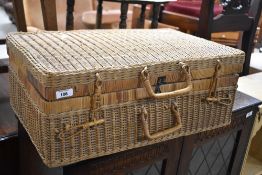 A vintage wicker picnic hamper, approx. dimensions 58 x 37 x 22cm