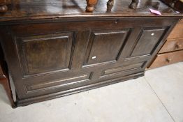 A period dark stained three panelled kist of large proportions , dimensions approx. W133 H89 D57cm