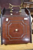 A Victorian mahogany coal purdonium having Art Nouveau style brass handle (no liner or shovel)