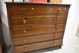 A large Victorian mahogany chest of five long drawers, dimensions approx. W155 H139 D60cm