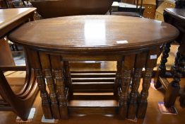 A nice quality reproduction oak nest of three tables, possibly Titchmarsh and Goodwin, max width