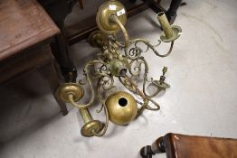 A vintage brass multi branch electrolier (af)