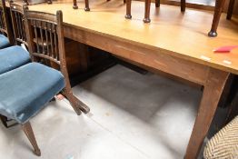 An early to mid 20th Century golden oak library table , approximately 184 x 92cm, height 77cm