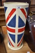 A modern metal umbrella stand, hand painted Union Jack decoration