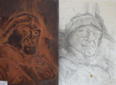 Local interest* Tom Dearden (British 1942-2020) pencil on tracing paper, self portrait, the