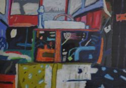 Ray Motian (contemporary) Pastel, a vibrant abstract scene, signed in pencil to mount, within card