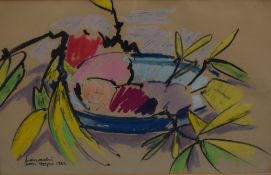 Artist Unknown (20th Century) pastel on paper, a vibrant impressionistic bowl of fruit, signed