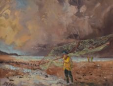 *Local Interest* G McVittie (British 20th century) Oil on canvas 'Haaf Netters Bowness on Solway',