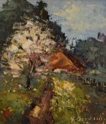 Valter Bezins (Latvian 1925-2009) Oil on board, a vibrant impressionistic impasto landscape