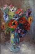 Valter Bezins (Latvian 1925-2009) Oil on board, an impressionistic still life depicting a vase of