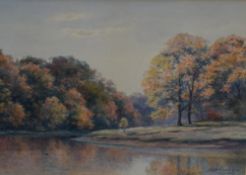 Robert Rampling (British 1836 - 1909) watercolour, an autumnal river scene, signed and dated (