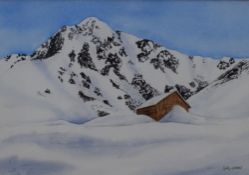 Sheila Vdall (Contemporary) a group of six watercolours, notably an alpine hut in winter, a fox in