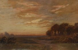 Attributed to Robert Rampling British 1836-1909) watercolour and body colour 'Evening' landscape,
