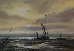 Local interest* Keith Burtonshaw (British 1930-2008) watercolour Evening Reflections, estuary scene,