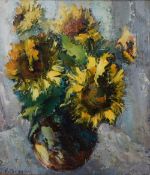 Valter Bezins (Latvian 1925-2009) Impasto oil on board, an impressionistic still life depicting a