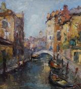 Valter Bezins (Latvian 1925-2009) Oil on board, an impressionistic impasto Venetian street, signed