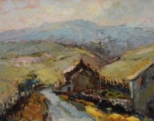 Valter Bezins (Latvian 1925-2009) Impasto oil on board, an impressionistic landscape capturing a