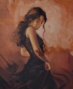 After Mark Spain (British Contemporary) Lithograph featuring a Spanish dancer in warm tones,