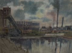 Bosker (unknown) mixed media, industrial scene, signed lower left, within a stepped card mount and