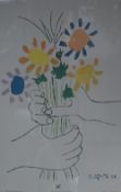 After Pablo Picasso (Spanish 1881 - 1973) Lithograph 'Hand With Flowers' a reproduction by Portal