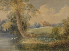 George Alexander (British 1832 - 1913) watercolour 'Near Barwick on Elmet, Leeds', a quaint river