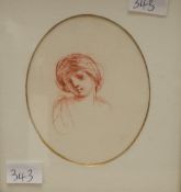 An attractive 20th century English school portrait sketch, depicting a young girl in red pencil,