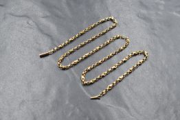 A yellow metal presumed gold belcher link chain, having a box clasp, marked 9c, 4.5g