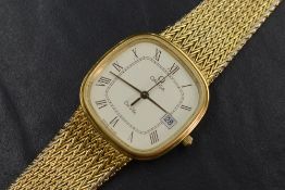 A boxed Omega De Ville quartz wristwatch, the square cream dial having Roman numerals and date