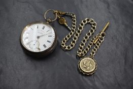 A Victorian silver key wound pocket watch having Roman numeral dial with subsidiary seconds to white